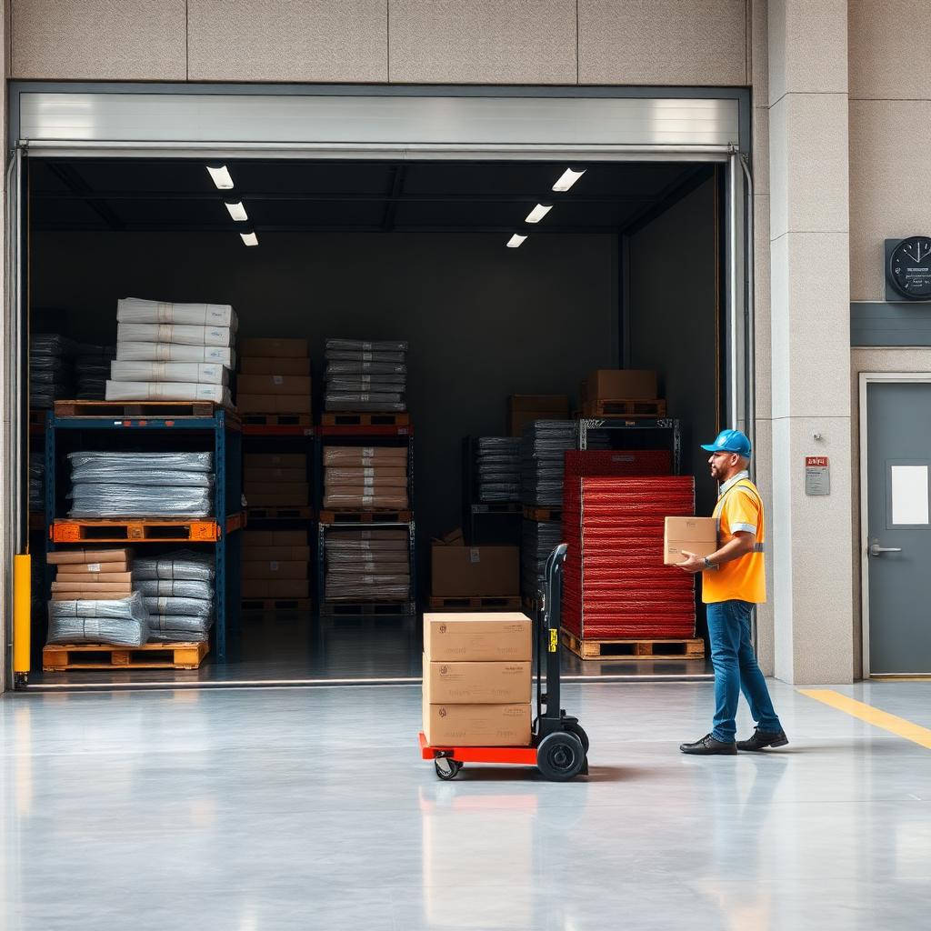 Logistics worker coordinating deliveries at a clean loading dock